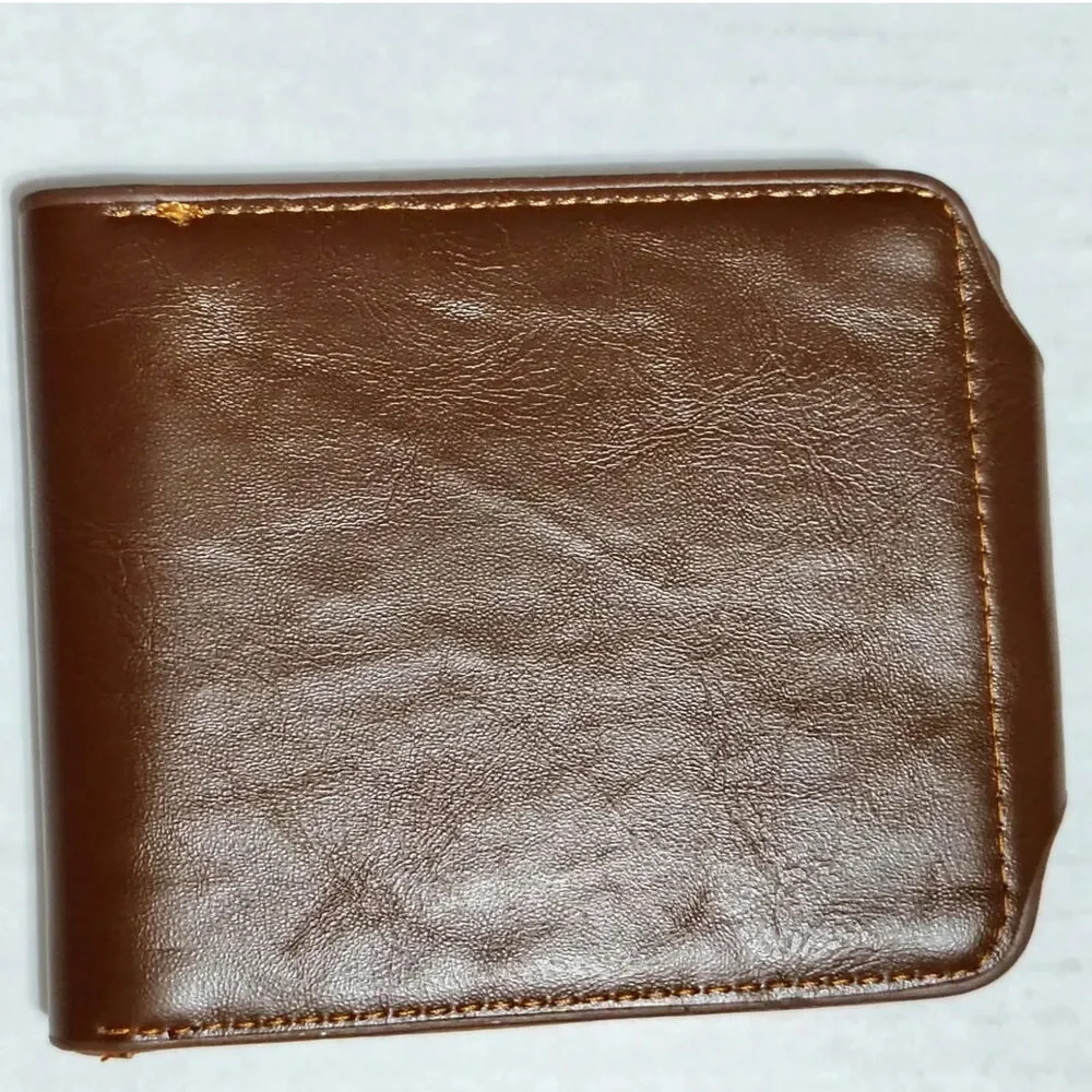 Brown Bifold Leather Wallet Cowboy Etched Front Side Compartmental Snap Closure